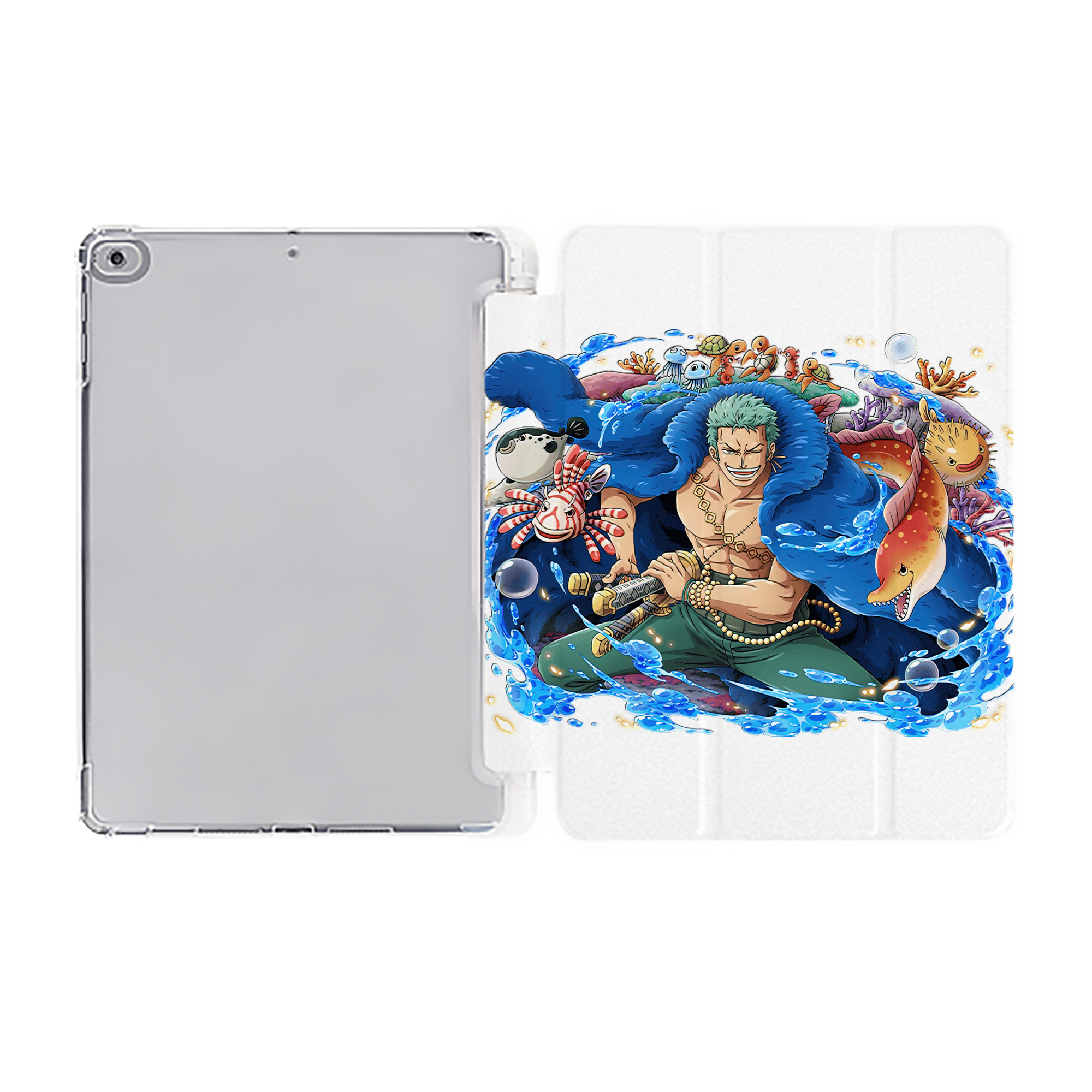 （画像用） ワンピース ロロノア・ゾロ ONE PIECE Roronoa Zoro IPad ケース ペン収納付き 三つ折りスタンド PUレザー×シリコン 対応機種9.5/10.5/10.9インチ